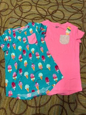 Girls' Ice Cream Pocket Tee Set - Pink & Teal set of 2 Sz 8